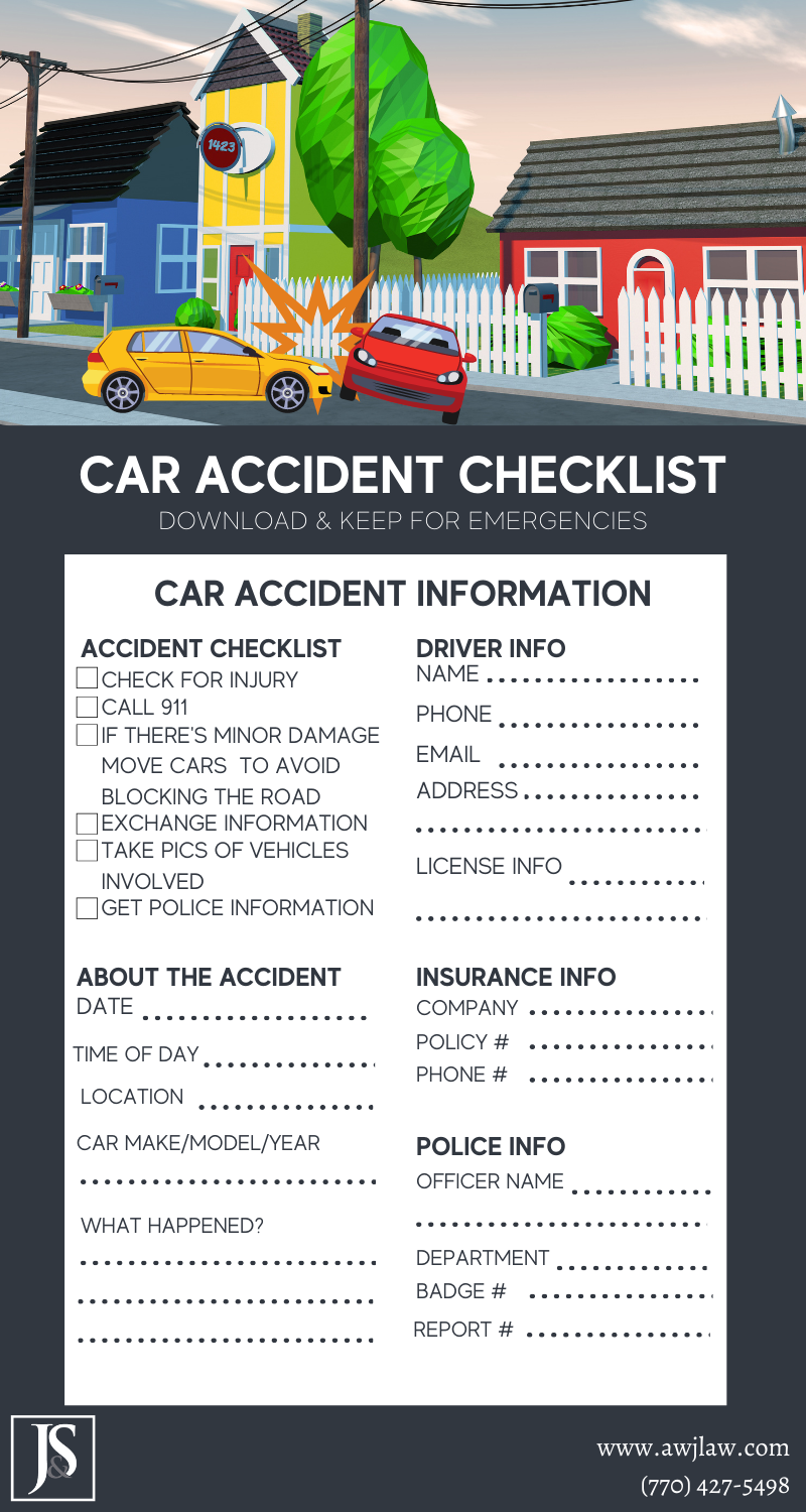 Post Car Accident Checklist Jones & Swanson
